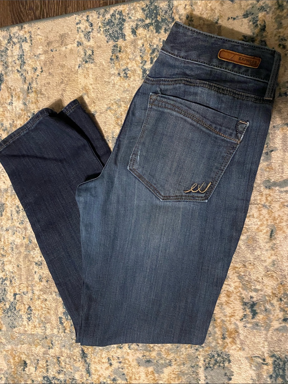 Express Women’s Straight Leg Jeans in Dark Blue Wash